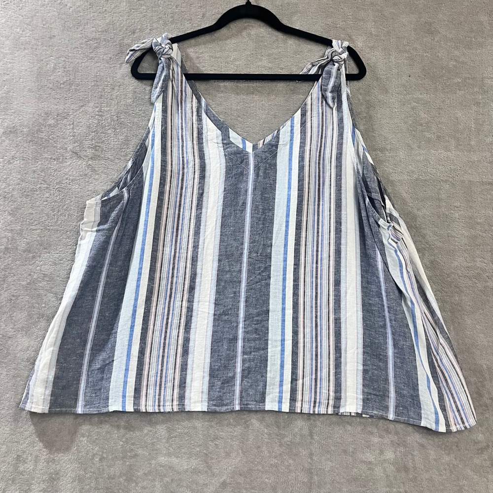 Universal Thread ‎ Linen Blend Tank Top Women 3X Striped Beachy Coastal Nautical